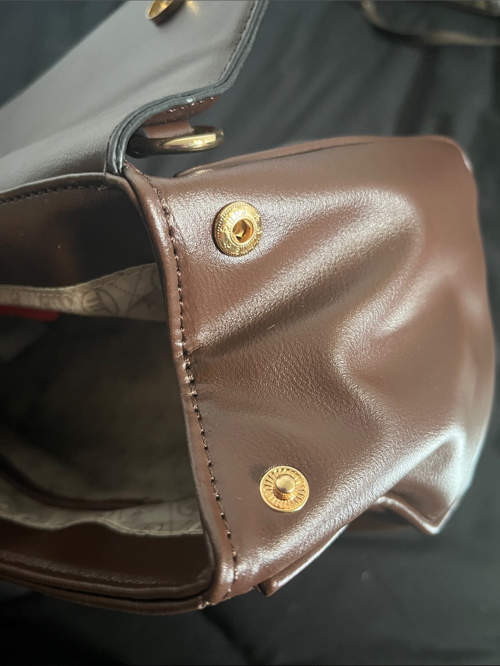 London Fog Brown Leather Satchel with Top Handle - Picture 6 of 8